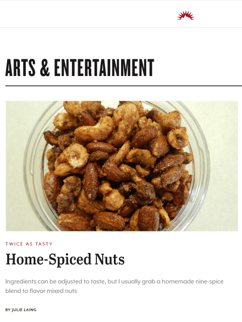 Home-spiced nuts make delicious gifts, party munchies or late-night snacks. Learn more at TwiceasTasty.com.