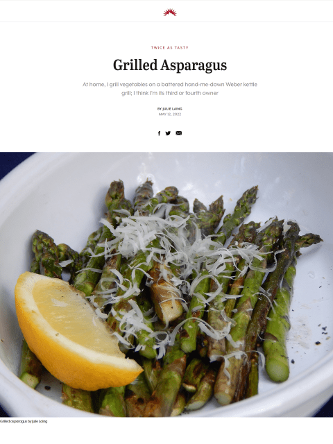 Grilling is my favorite way to cook asparagus, especially while evenings are still cool. Learn more at TwiceasTasty.com.