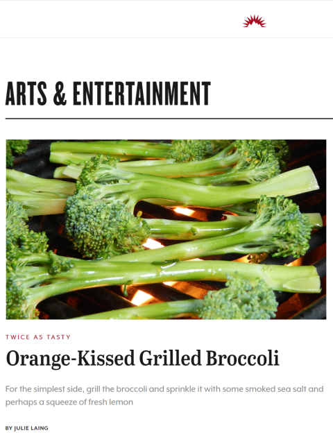 Slicing broccoli down its length, from crown to stalk, creates pieces less likely to fall through the grill. Learn more at TwiceasTasty.com.