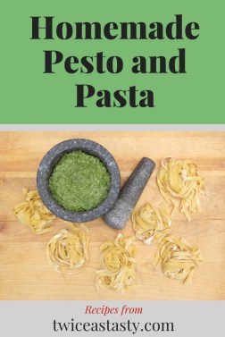 Scratch-made pasta is far easier than I had anticipated and pairs perfectly with creamy homemade pesto. Learn more at TwiceasTasty.com.