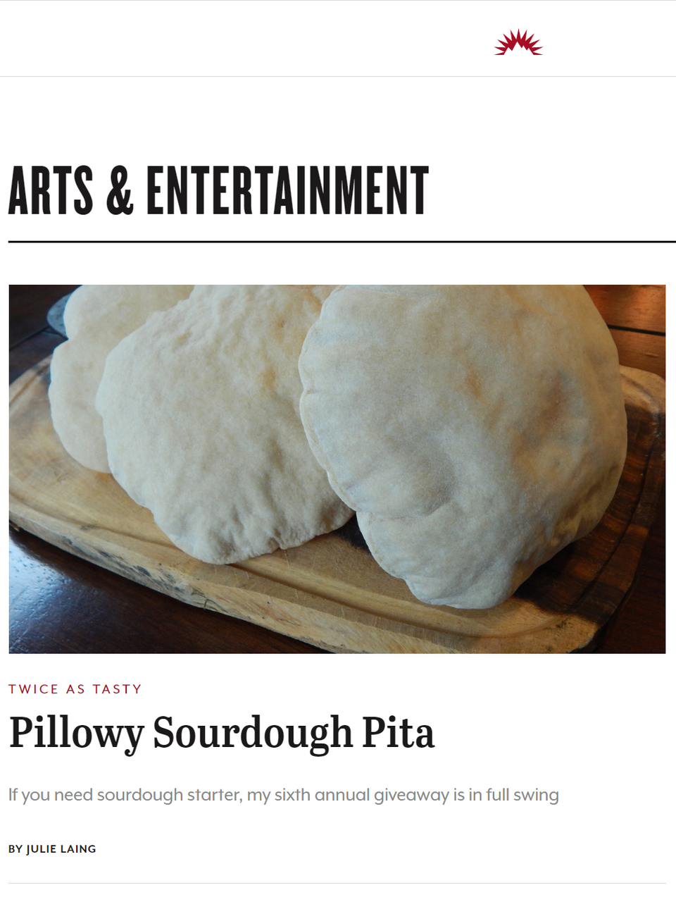  As they bake, sourdough pitas puff into floury pillows before collapsing into flatbread. Learn more at TwiceasTasty.com.
