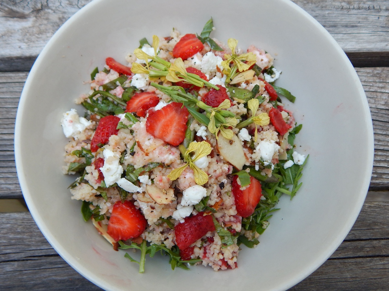 Pour-Over Cinnamon Couscous Salad with Strawberries. Learn more at TwiceasTasty.com.