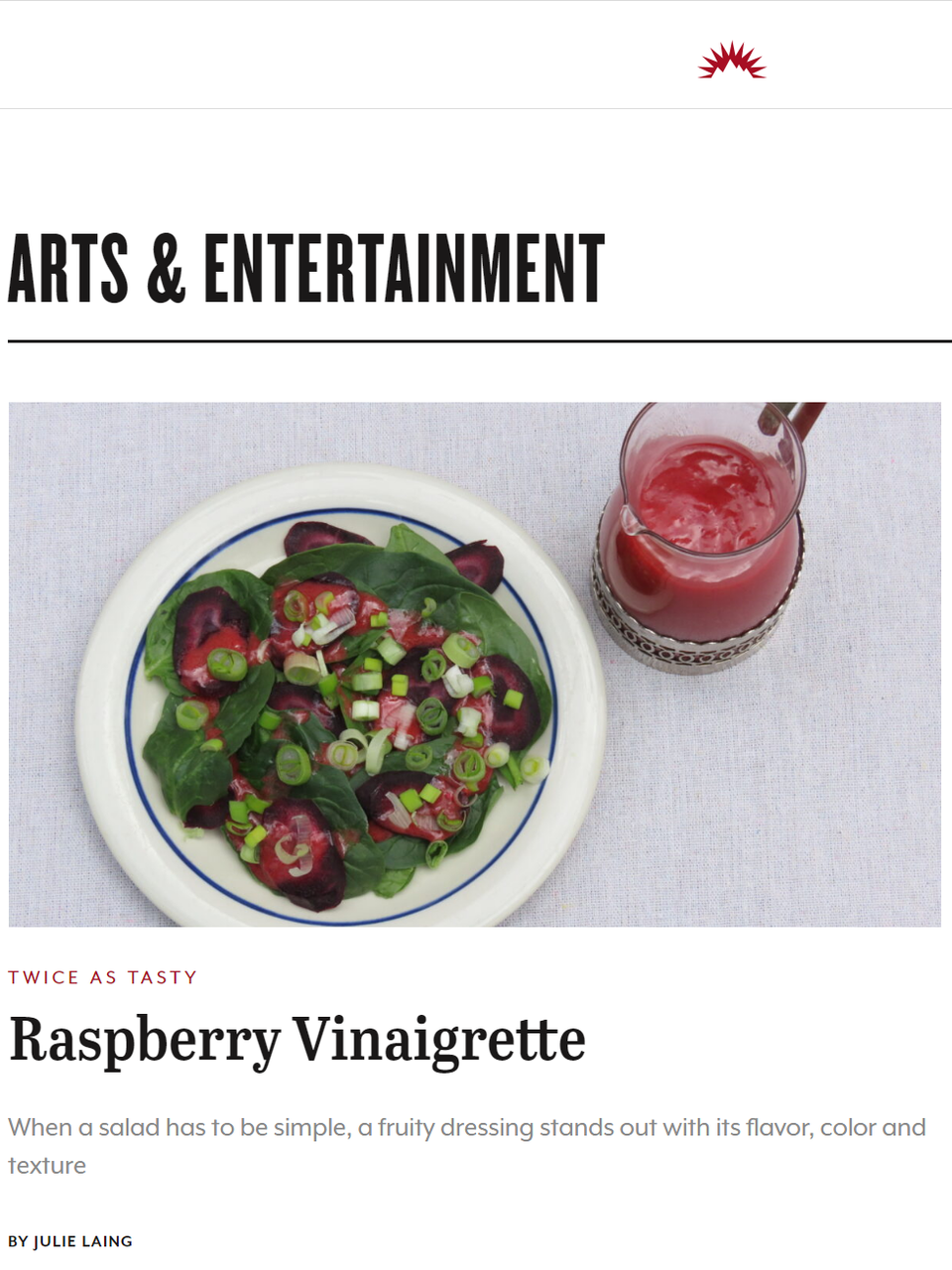 You can blend fresh raspberries into this vinaigrette, but it’s also ideal for using up roasted raspberry pulp. Learn more at TwiceasTasty.com.