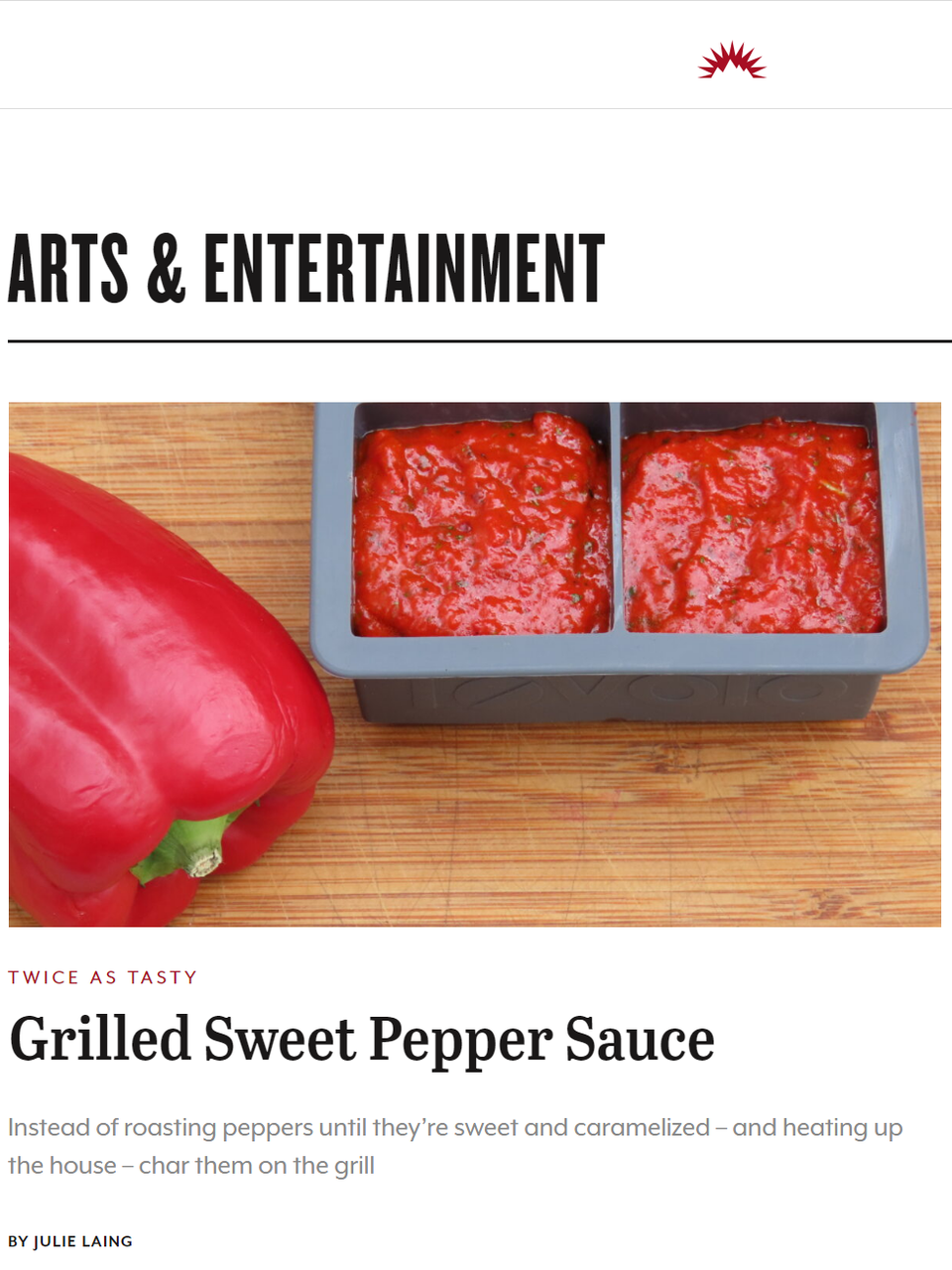I grill bumper crops of sweet peppers in large batches and then puree them into a sauce for pizza, pasta, and more. Learn more at TwiceasTasty.com.