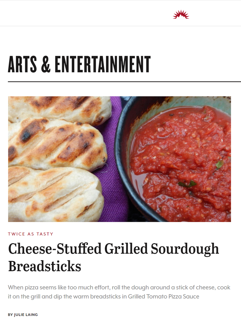 Grilled breadsticks start with a ball of sourdough pizza dough—or your favorite yeast-based pizza dough recipe. Learn more at TwiceasTasty.com.