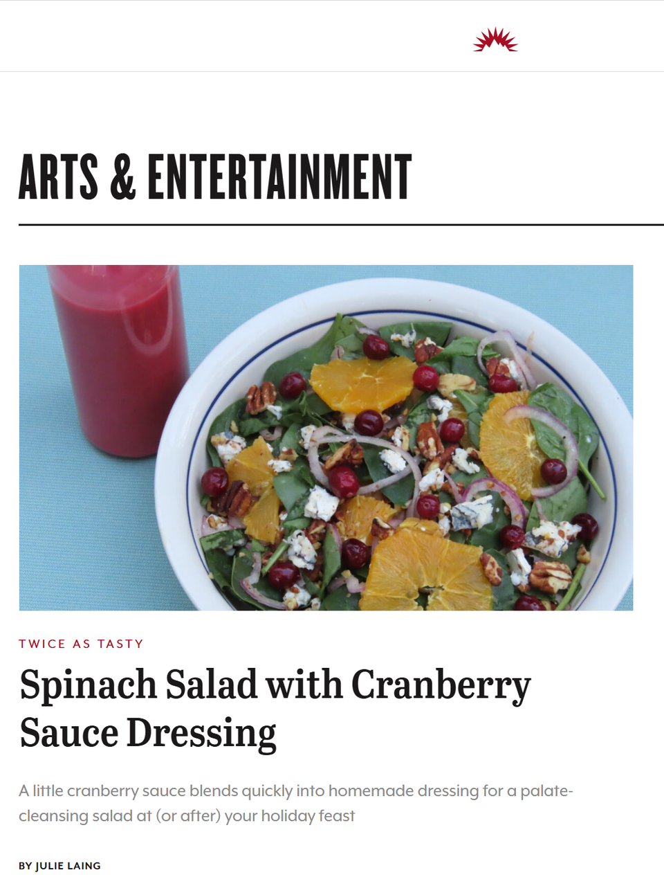 Make this salad and dressing with leftover cranberry sauce or whip up this dressing straightaway for palate-cleansing greens at your holiday feast. Learn more at TwiceasTasty.com.