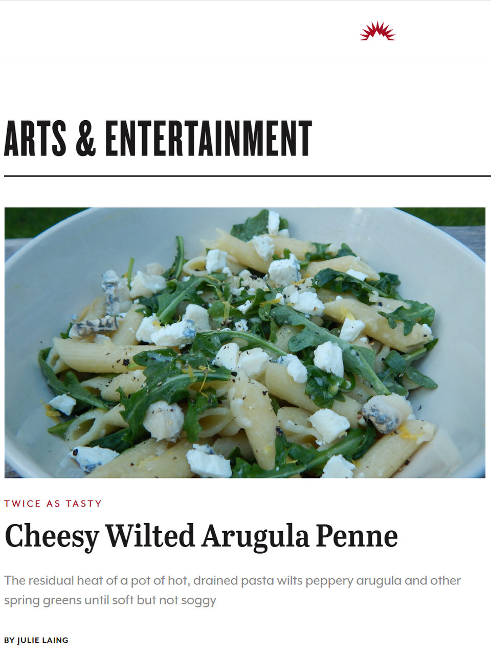 The latest recipes in my column gently cook spring greens into egg and pasta dishes, keeping spinach, arugula and herbs light and fresh. Learn more at TwiceasTasty.com.