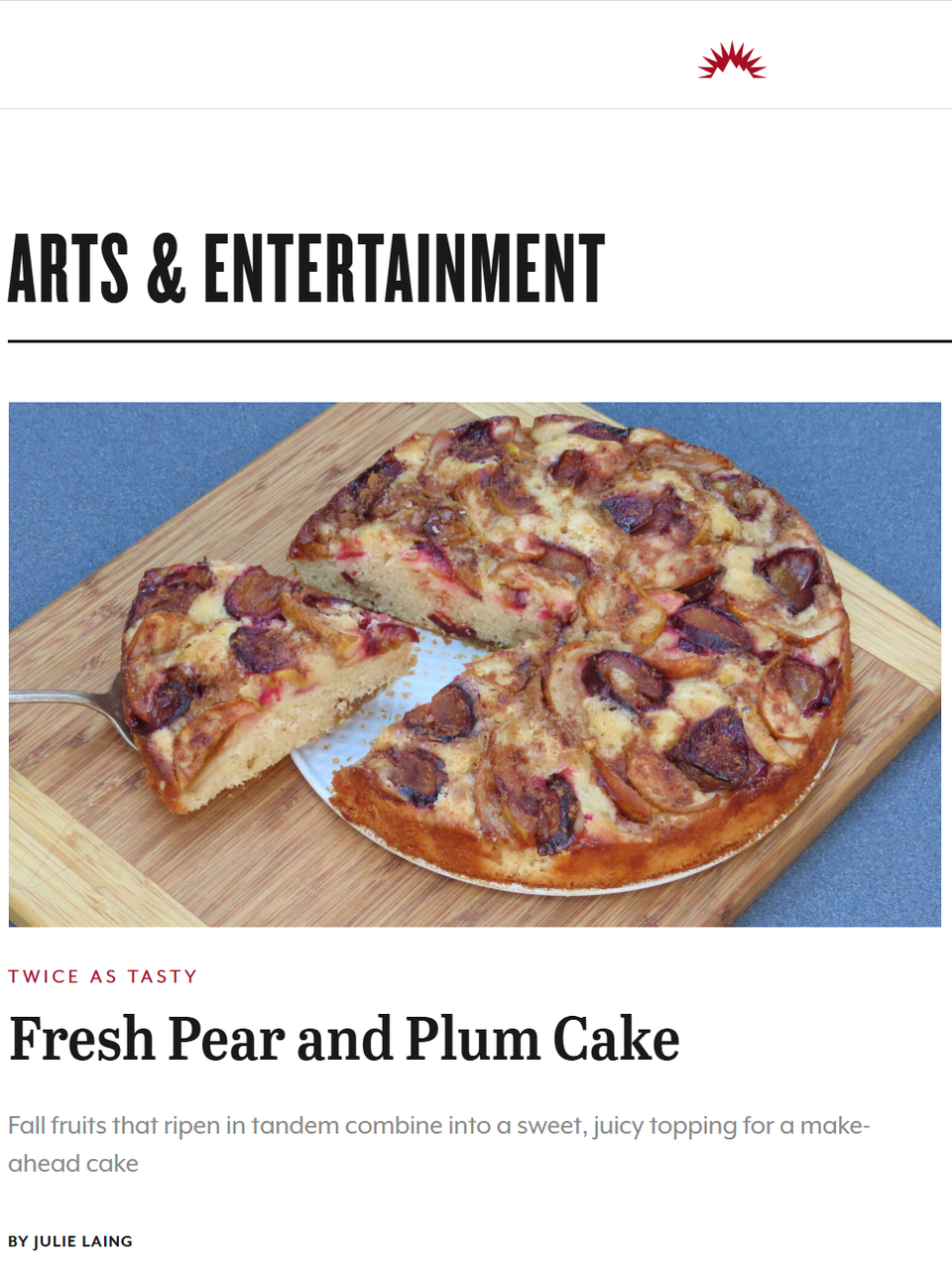 The new cake recipe I share in my latest column is surprisingly light, considering the density of its fruity topping, and was an instant hit. Learn more at TwiceasTasty.com.