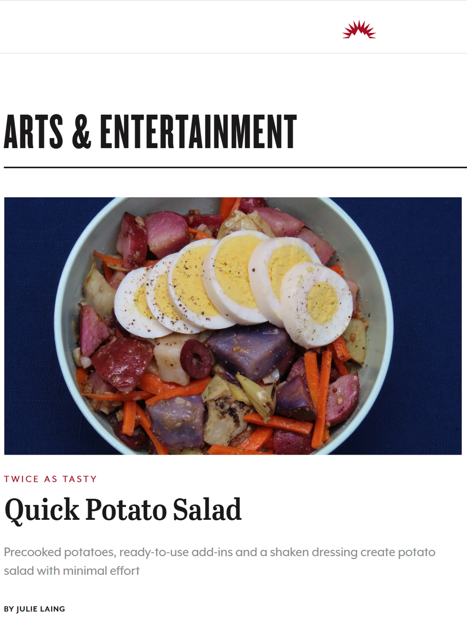 A potato salad that that stands out for its ease and speed is a staple of my personal boating meals and my camping-meal workshops. Learn more at TwiceasTasty.com.